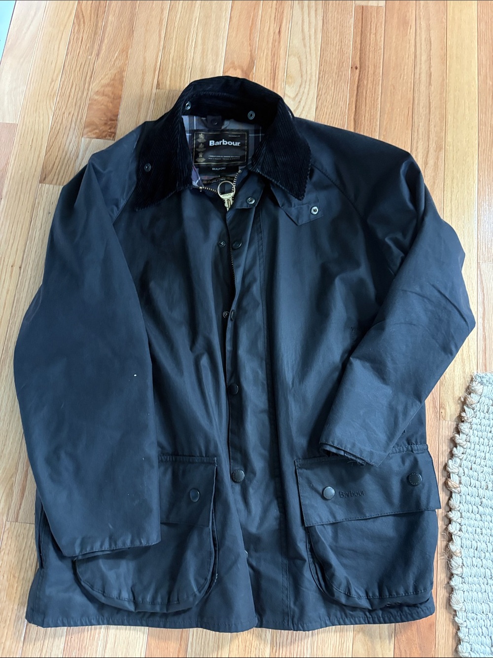 Barbour Black Waxed Raincoat with Cord Collar
